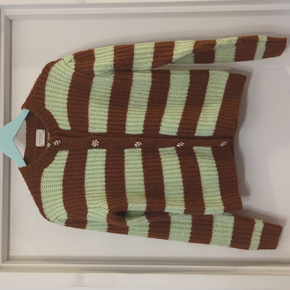 Scotch & Soda Wool Jeweled Button Down Striped Cardigan 16 Green and Brown - Picture 1 of 7